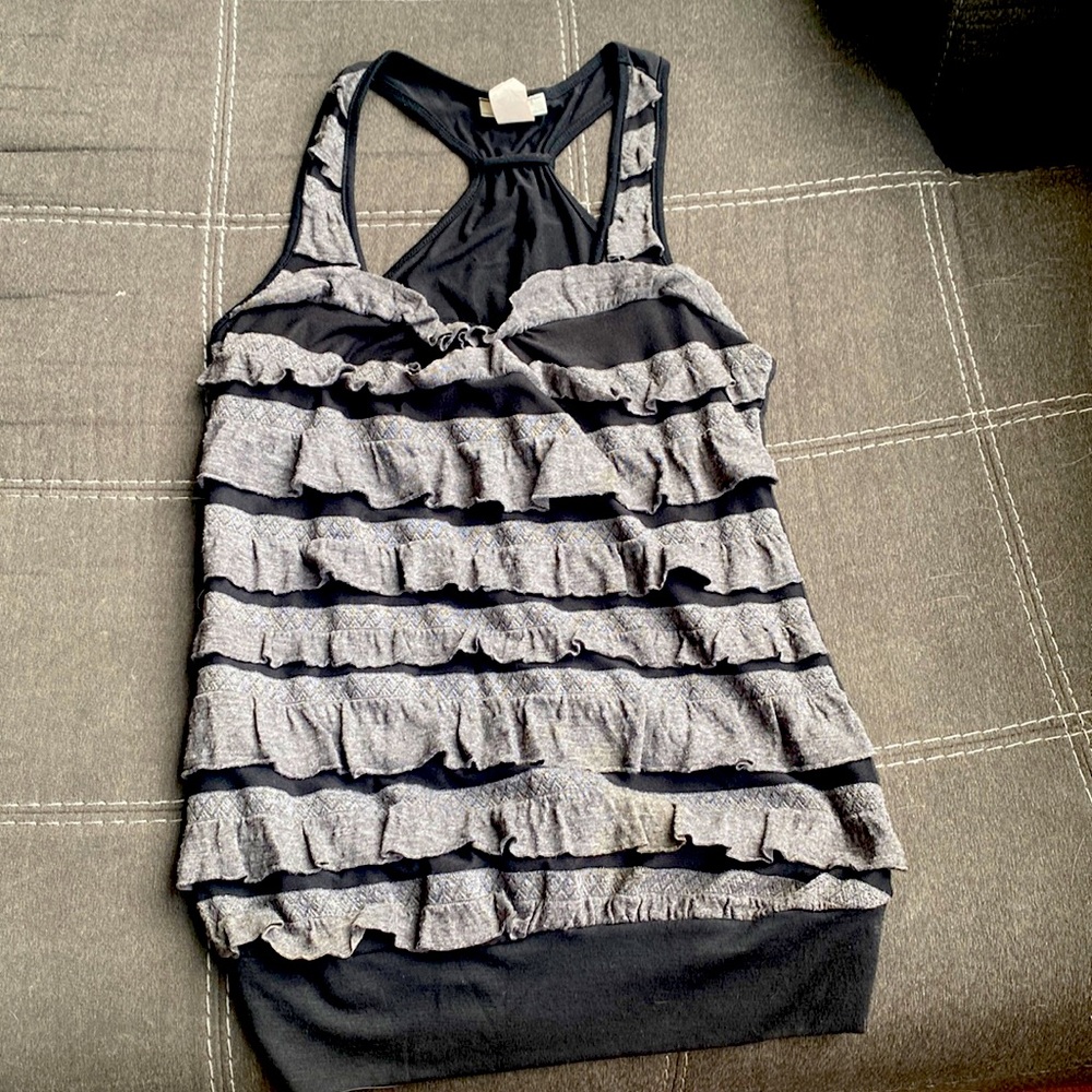 Black Tank with Gray Ruffle Detail